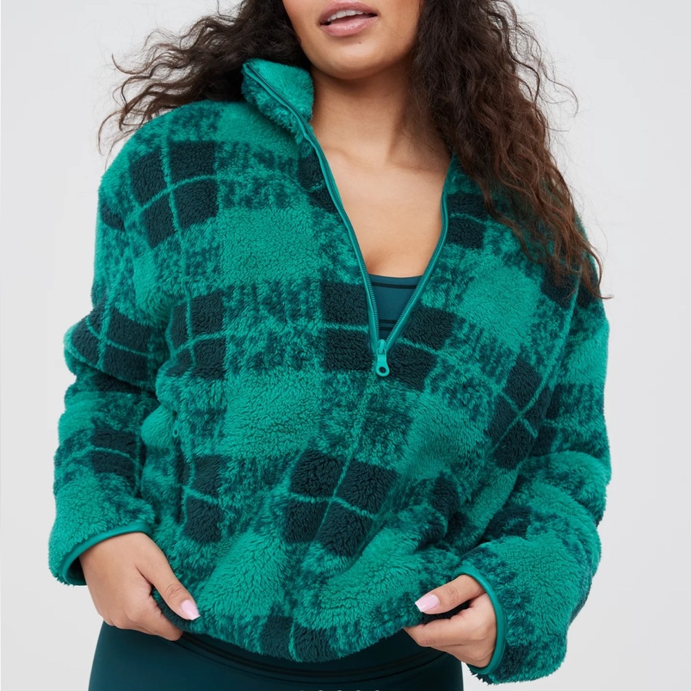 Aerie Teal and Black Plaid Sweater